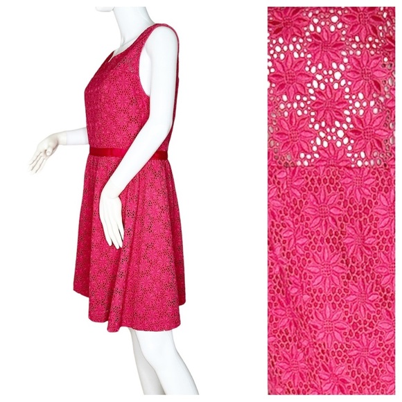 NWT. COLLETTE DINNIGAN Pink/Berry Short Day Lace Dress. Size L. - Picture 2 of 10